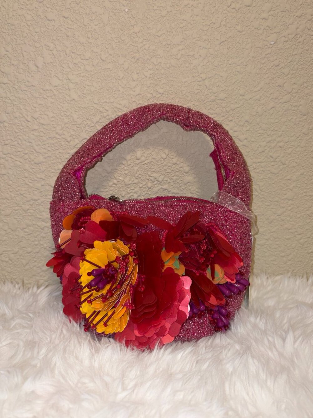 Viral Beaded Sequin Floral Mini Handbag Pink Statement Purse Y2K
